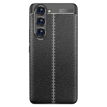 Eleganten gel ovitek Elite Guard z usnjeno teksturo in zaščito robov za Samsung Galaxy S23 Plus - obsidian black