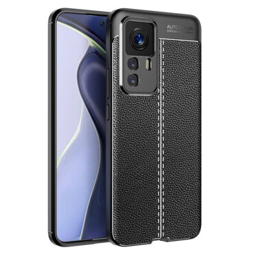 Eleganten gel ovitek Elite Guard z usnjeno teksturo in zaščito robov za Xiaomi 12T / 12T Pro - obsidian black