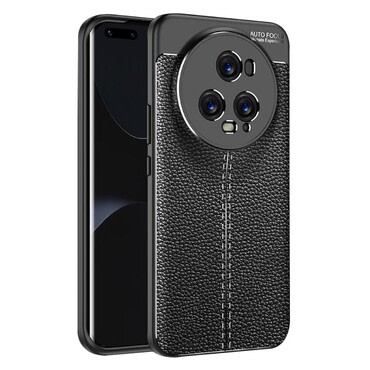 Eleganten gel ovitek Elite Guard z usnjeno teksturo in zaščito robov za Honor Magic5 Pro 5G - obsidian black