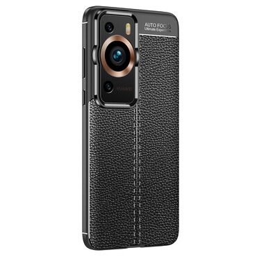Eleganten gel ovitek Elite Guard z usnjeno teksturo in zaščito robov za Huawei P60 / Huawei P60 Pro - obsidian black