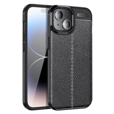 Eleganten gel ovitek Elite Guard z usnjeno teksturo in zaščito robov za iPhone 15 Plus - obsidian black