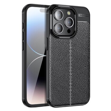 Eleganten gel ovitek Elite Guard z usnjeno teksturo in zaščito robov za iPhone 15 Pro Max - obsidian black
