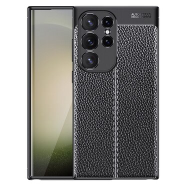 Eleganten gel ovitek Elite Guard z usnjeno teksturo in zaščito robov za Samsung Galaxy S24 Ultra - obsidian black