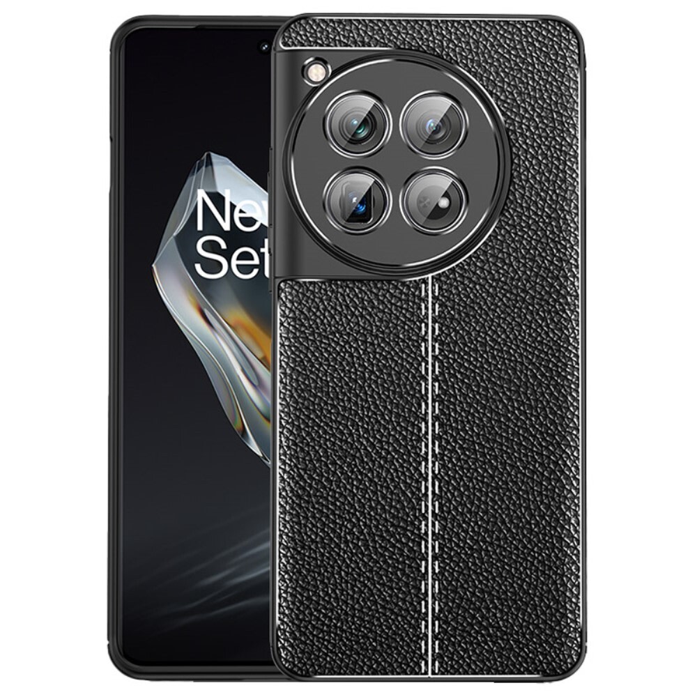 Eleganten gel ovitek Elite Guard z usnjeno teksturo in zaščito robov za OnePlus 12 - obsidian black