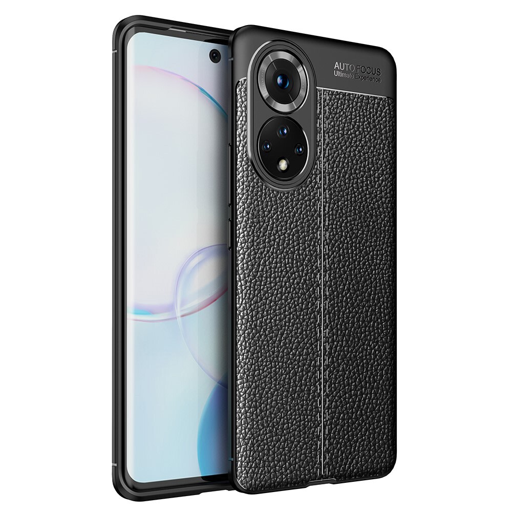 Eleganten gel ovitek Elite Guard z usnjeno teksturo in zaščito robov za Honor 50 - obsidian black