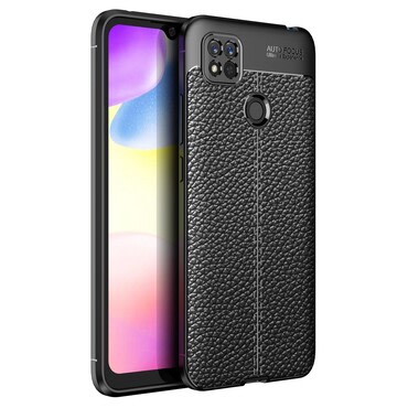 Eleganten gel ovitek Elite Guard z usnjeno teksturo in zaščito robov za Xiaomi Redmi 10A - obsidian black