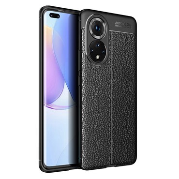 Eleganten gel ovitek Elite Guard z usnjeno teksturo in zaščito robov za Huawei Nova 9 Pro - obsidian black