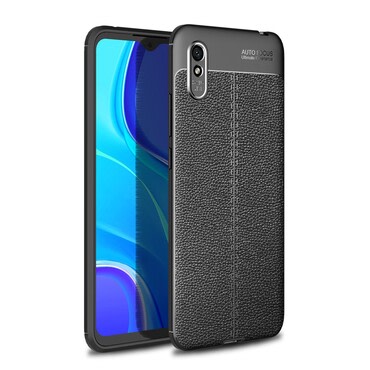 Eleganten gel ovitek Elite Guard z usnjeno teksturo in zaščito robov za Xiaomi Redmi 9A - obsidian black