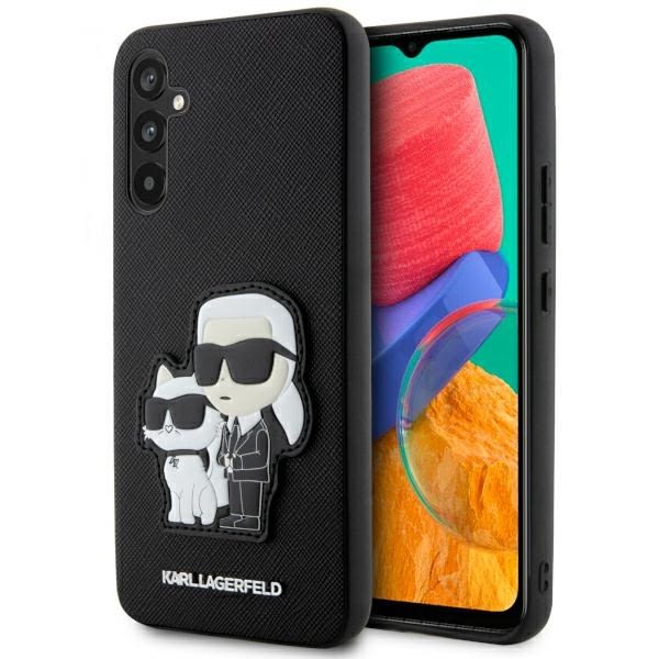 Originalen ovitek Karl Lagerfeld "Karl and Choupette Gripstand" Saffiano za Samsung Galaxy A54 5G s stojalom - črn