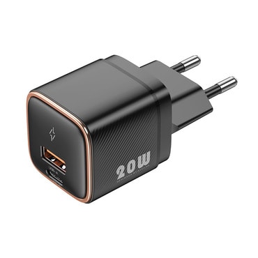 Mini stenski polnilec NanoGold 20W - z GaN tehnologijo, dvema izhodoma USB-C in USB-A ter standardi PD, QC 3.0 - golden black