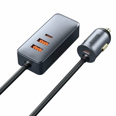 Ultra hitri avtopolnilec in podaljšek Baseus "CCBT-A0G" z dvema USB-A in dvema USB-C polnilnima izhodoma 120W - 1.5 m - črn Ultra hitri avtopolnilec in podaljšek Baseus "CCBT-A0G" z dvema USB-A in dvema USB-C polnilnima izhodoma 120W - 1.5 m - črn