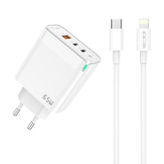 Stenski polnilec Triple-GaN 65W - z dvema USB-C PD in USB-A QC 3.0 izhodi ter z GaN tehnologijo - Več kombinacij!