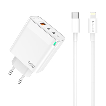 Stenski polnilec Triple-GaN 65W - z dvema USB-C PD in USB-A QC 3.0 izhodi ter z GaN tehnologijo - Več kombinacij! Stenski polnilec Triple-GaN 65W - z dvema USB-C PD in USB-A QC 3.0 izhodi ter z GaN tehnologijo - Več kombinacij!