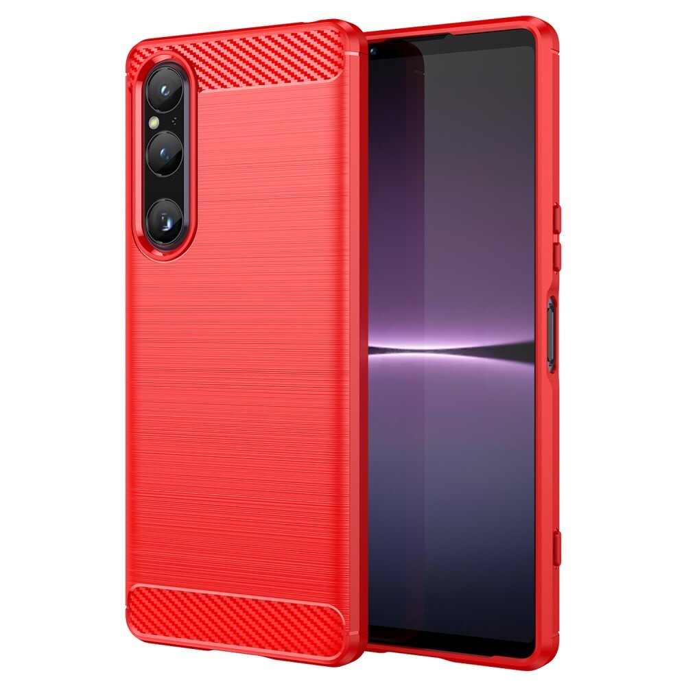TPU gel ovitek "Brushed Carbon" za Sony Xperia 1 V - rdeč