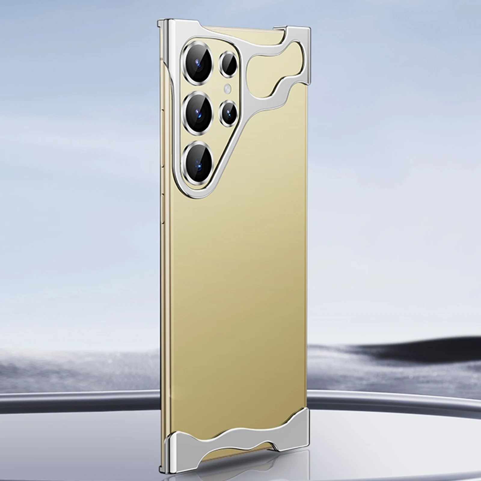 Minimalističen ovitek Naked Metal z alu zaščito robov in steklom za zadnje kamere za Samsung Galaxy S24 Ultra - titanium silver