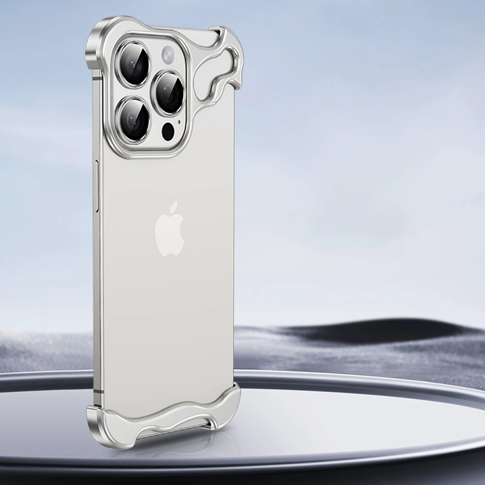 Minimalističen ovitek Naked Metal z alu zaščito robov in steklom za zadnje kamere za iPhone 14 Pro Max - titanium silver