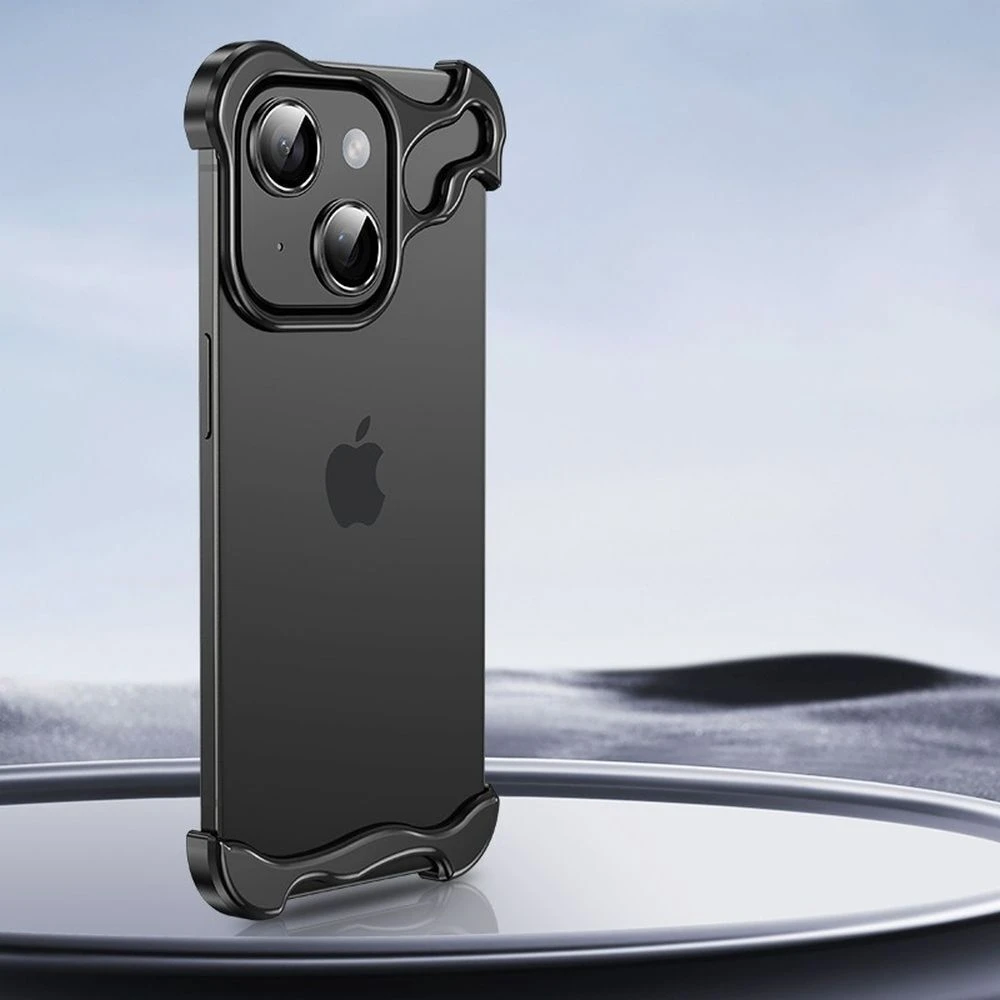 Minimalističen ovitek Naked Metal z alu zaščito robov in steklom za zadnje kamere za iPhone 15 Plus - onyx black