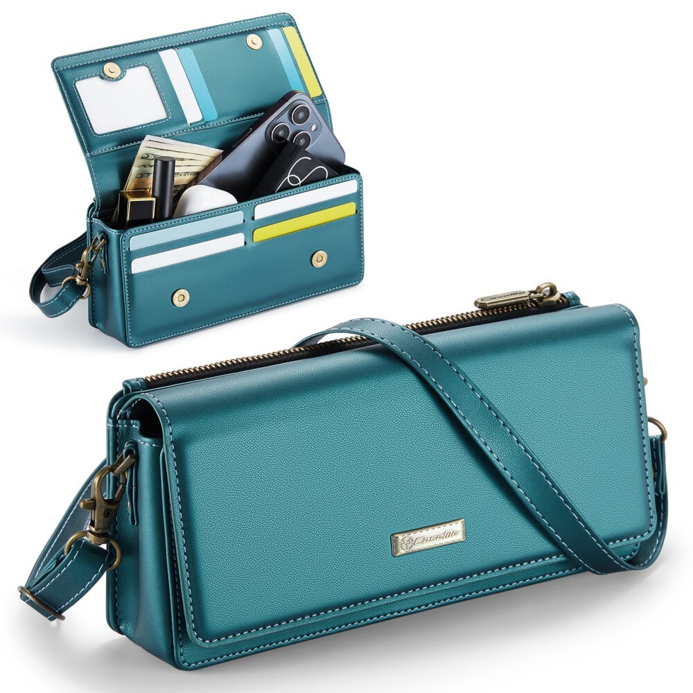 Ženska torbica CaseMe "Me30 Crossbody" s tehnologijo RFID blokiranja - elegantna torbica za pametne telefone, denarnico, kozmetiko in druge manjše pripomočke - zelena