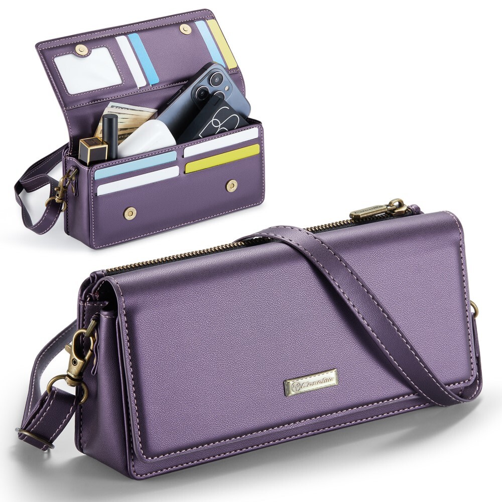 Ženska torbica CaseMe "Me30 Crossbody" s tehnologijo RFID blokiranja - elegantna torbica za pametne telefone, denarnico, kozmetiko in druge manjše pripomočke - vijolična