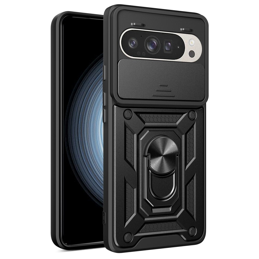 Oklepni ovitek MaX-Armor z obročem, kovinsko ploščico in zaščito zadnjih kamer za Google Pixel 9 / Pixel 9 Pro - army black