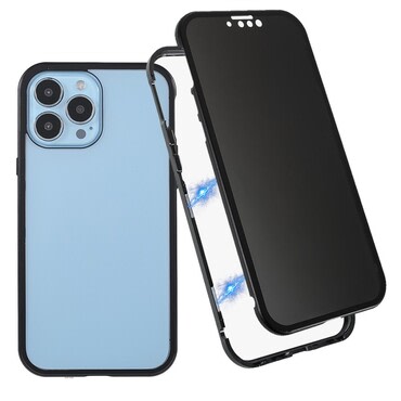 Magnetni full-body ovitek za iPhone 16 Pro "Stronghold Dark" z zatemnjenim privacy steklom - črn