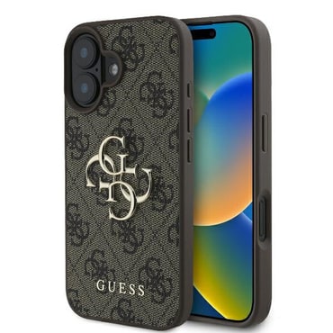 Originalen trden TPU ovitek Guess "4G Big Metal Logo" za iPhone 16 Plus - rjav