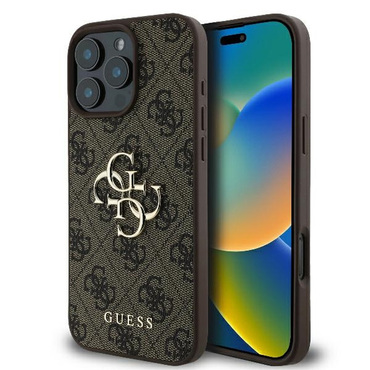 Originalen trden TPU ovitek Guess "4G Big Metal Logo" za iPhone 16 Pro - rjav