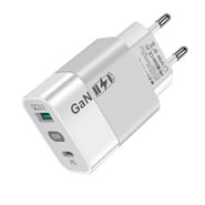 Stenski polnilni adapter Techsuit "CHPD131" GaN, z USB-A in USB-C izhodoma 65W - bel