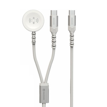 2v1 Brezžična polnilna postaja Swissten za Apple Watch ure in USB-C kabel za Apple naprave - bela