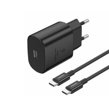 Stenski polnilec Foneng "EU51" z GaN tehnologijo in PD 25W USB-C izhodom za hitro polnjenje GaN - polnilec + USB-C kabel 1m - črn