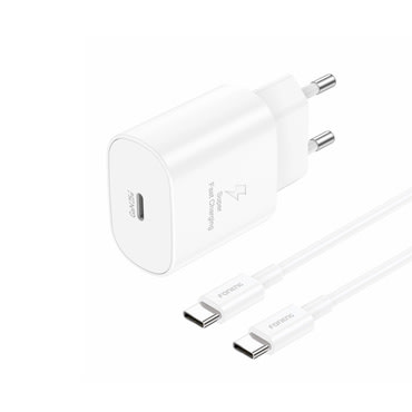 Stenski polnilec Foneng "EU51" z GaN tehnologijo in PD 25W USB-C izhodom za hitro polnjenje GaN - polnilec + USB-C kabel 1m - bel