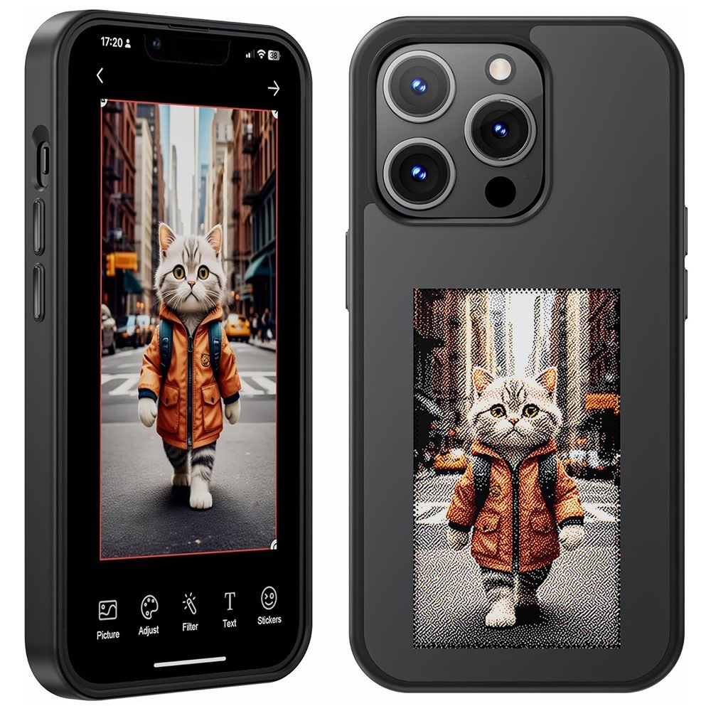 Personaliziran ovitek z zaslonom "InkStyle" NFC za iPhone 16 Pro Max - Viralen ovitek s prikazom poljubnih fotografij in slik - black