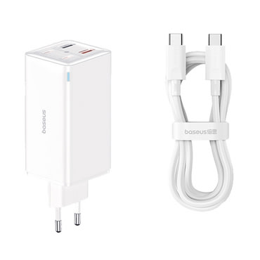 Stenski polnilni adapter Baseus z GaN6 Pro tehnologijo, 2x USB-A in 2x USB-C izhodoma 100W in priloženim kablom - bel Stenski polnilni adapter Baseus z GaN6 Pro tehnologijo, 2x USB-A in 2x USB-C izhodoma 100W in priloženim kablom - bel