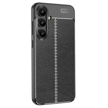 Eleganten gel ovitek Elite Guard z usnjeno teksturo in zaščito robov za Samsung Galaxy S24 FE - obsidian black