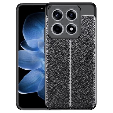 Eleganten gel ovitek Elite Guard z usnjeno teksturo in zaščito robov za Xiaomi 14T Pro - obsidian black