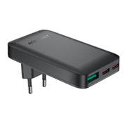 Premium ultra tanek stenski polnilni adapter Acefast "A100" z GaN tehnologijo, 1x USB-A in 2x USB-C izhodoma 65W - črn