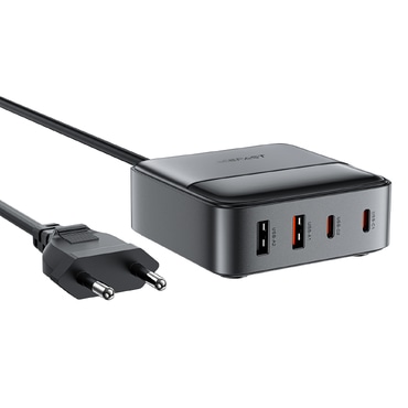 Premium razdelilec Acefast "Z6" z GaN tehnologijo, 2x USB-C, 2x USB-A vhodi in EU priklopom - 1.5m - črn
