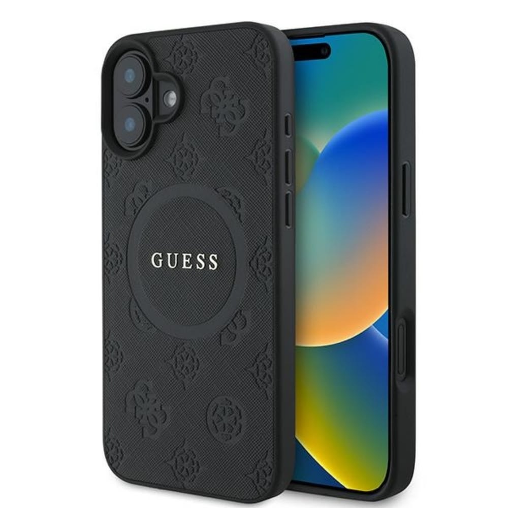 Originalen trden TPU ovitek Guess "Saffiano Peony Classic" za iPhone 16 - black