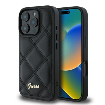 Originalen trden TPU ovitek Guess "Quilted Metal Logo" za iPhone 16 Pro - black