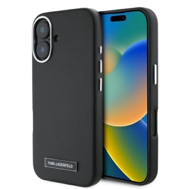Originalen ovitek Karl Lagerfeld "FW Metal Plate" za iPhone 16 Plus - črn