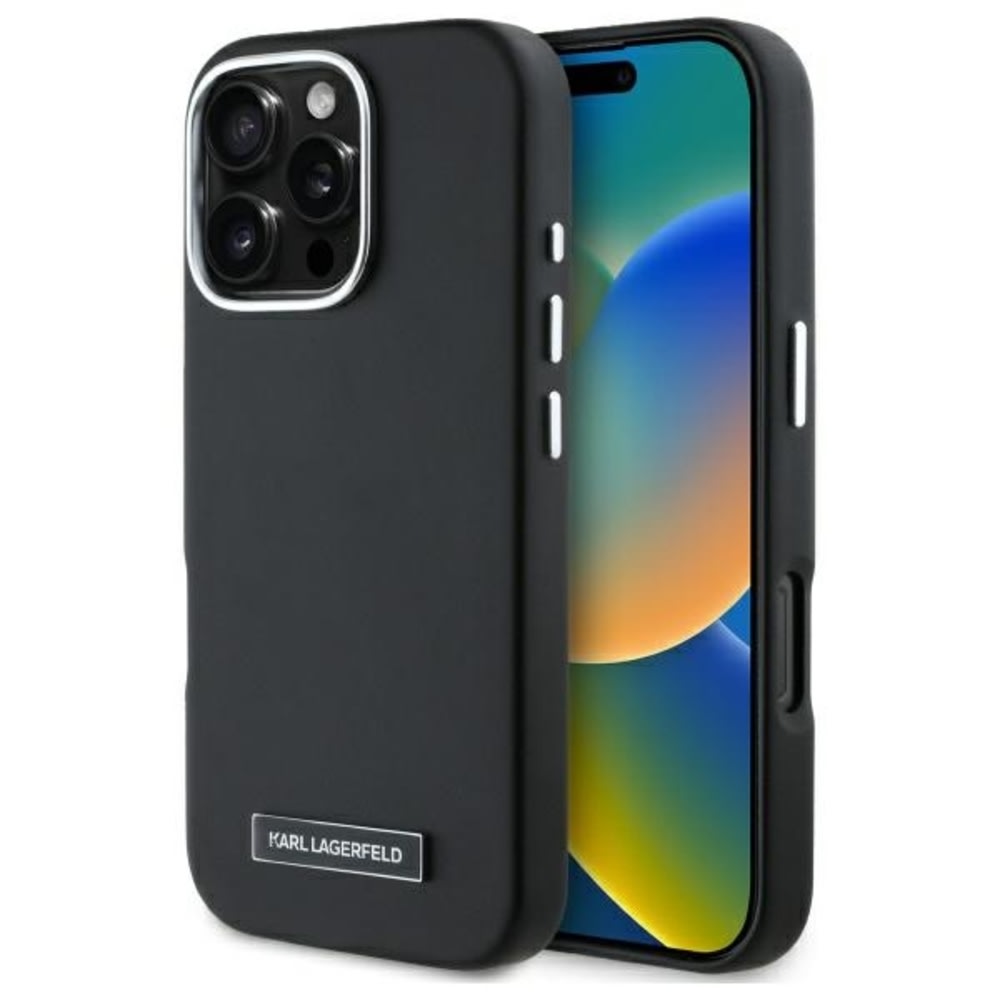 Originalen ovitek Karl Lagerfeld "FW Metal Plate" za iPhone 16 Pro Max - črn