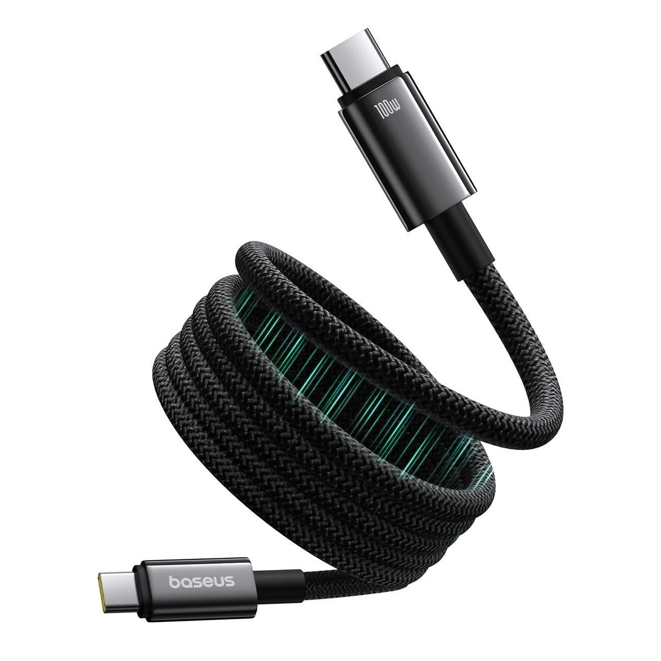 Polnilni in podatkovni kabel Baseus "Tungsten Gold" pleten USB-C v USB-C kabel z magnetnim navijanjem 100W - 1m - črn