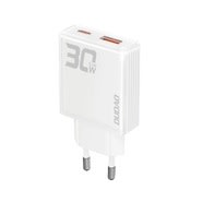 Ultra tanek stenski polnilni adapter Dudao "A30", z GaN tehnologijo in dvema izhodoma 30W - bel