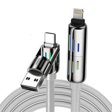 USB-C, Lightning in USB-A 4v1 polnilni in podatkovni kabel Blitzwolf "HDC6" 240W - 1.2m - siv USB-C, Lightning in USB-A 4v1 polnilni in podatkovni kabel Blitzwolf "HDC6" 240W - 1.2m - siv