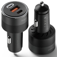 Ultra hiter avtopolnilec Ringke "3-Port" z dvema USB-C in enim USB-A polnilnim izhodom, PD 3.0 84W - črn Ultra hiter avtopolnilec Ringke "3-Port" z dvema USB-C in enim USB-A polnilnim izhodom, PD 3.0 84W - črn
