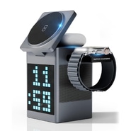 Pixel Cube 6v1 - Brezžična polnilna postaja MagSafe s polnjenjem 3 naprav, LED zaslonom, Bluetooth zvočnikom in uro - 18W