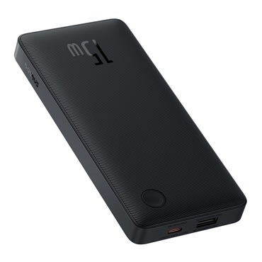 Power bank Baseus "Airpow Lite 15W" z enim USB-C in enim USB vhodom ter USB-C kablom - 10000 mAh - črn Power bank Baseus "Airpow Lite 15W" z enim USB-C in enim USB vhodom ter USB-C kablom - 10000 mAh - črn