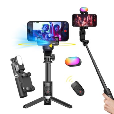 Gimbal stabilizator Smart M1 Pro - 1-osni AI 4v1 komplet z RGB lučko, daljinskim upravljanjem, tripod stojalom in selfie palico - 88cm
