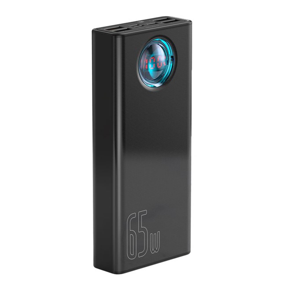 Power bank Baseus "Amblight" 65W s štirimi USB-A, enim USB-C, Lightning in Micro USB polnilnimi izhodi za istočasno hitro polnjenje petih naprav in priloženim 100W kablom- 30000 mAh - črn
