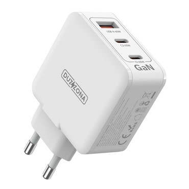 Premium 65W stenski polnilni adapter z GaN tehnologijo Duzzona T9 z 2x USB-C in 1x USB-A izhodi - bel Premium 65W stenski polnilni adapter z GaN tehnologijo Duzzona T9 z 2x USB-C in 1x USB-A izhodi - bel